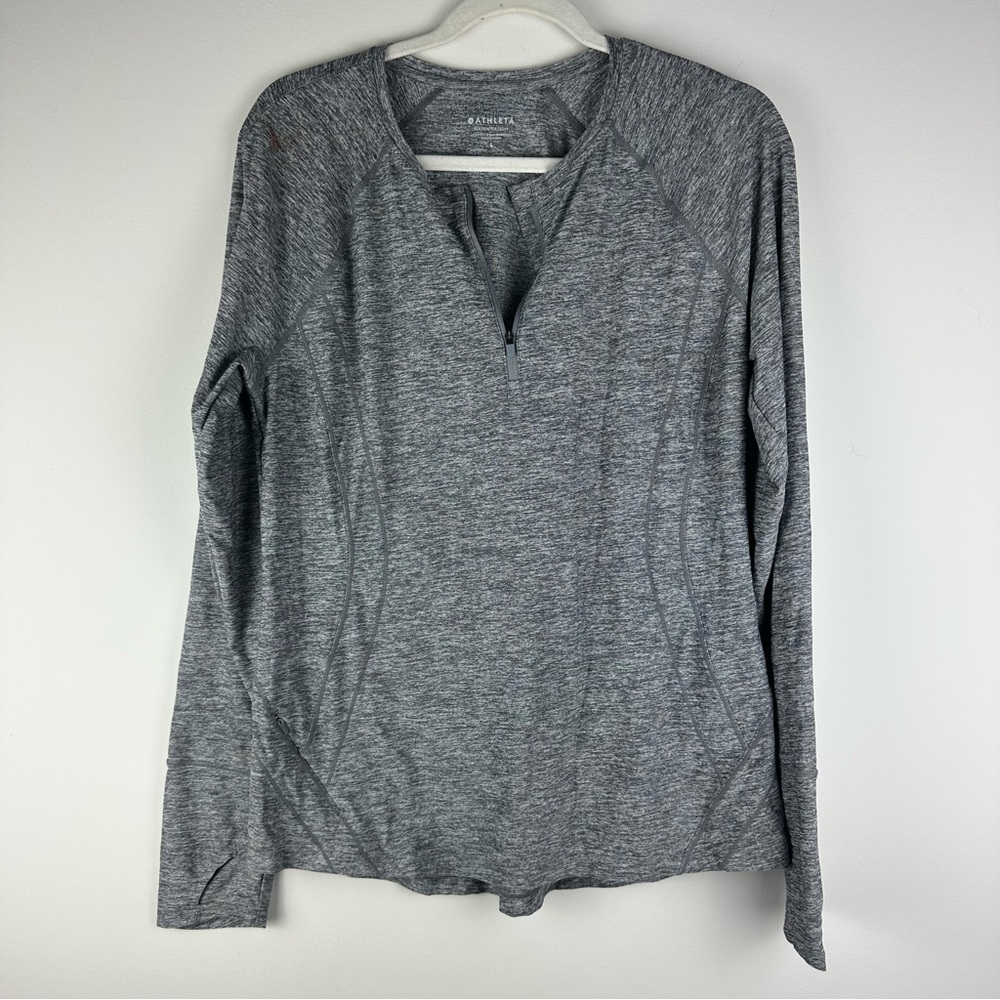 Athleta Heather Gray Long Sleeve Quarter Zip Fitted Pullover Women’s Size Large